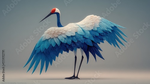 Stylized Blue and White Origami Crane Sculpture