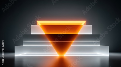Inverted Pyramid Reflecting on Stairs, Abstract 3D Concept