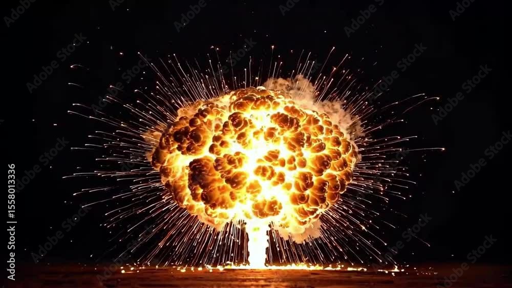 A powerful explosion with dynamic shockwave