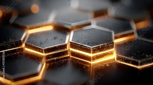 Abstract Honeycomb Grid: Black and Gold Futuristic Texture