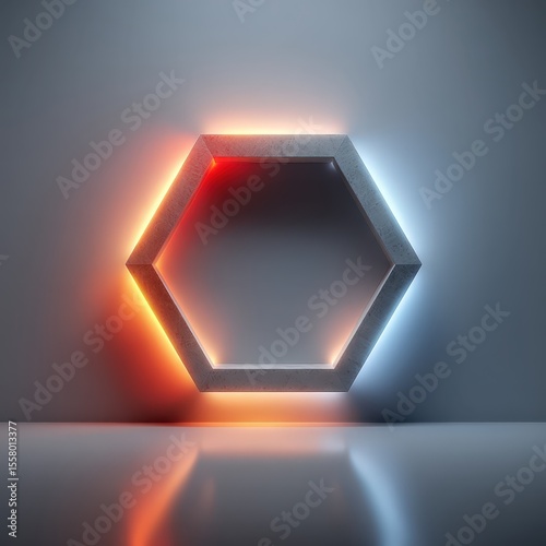 Neon Hexagon Frame - Technology, Science, and Futuristic Design