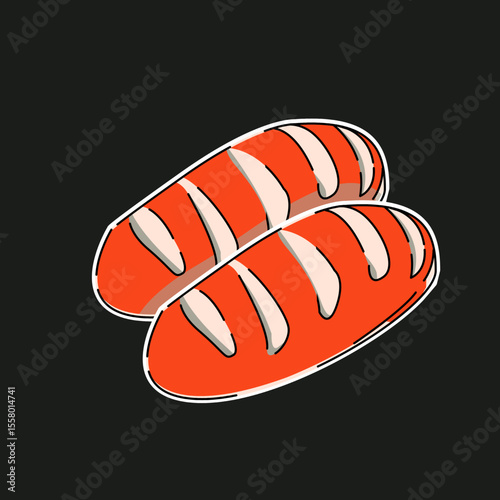 Bread and cookware illustration design in 3 colors with japanese text