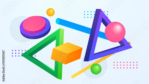 Colorful geometric shapes on a light blue background suitable for abstract digital designs and vibrant graphic projects. Bright, modern, energetic.