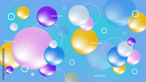 Colorful glossy spheres on a pink background suitable for designs, backgrounds, marketing materials, digital art, and abstract concepts.