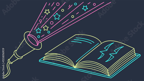 Enchanted Book of Knowledge Illuminated by Magical Starry Light - Imagination & Discovery Concept