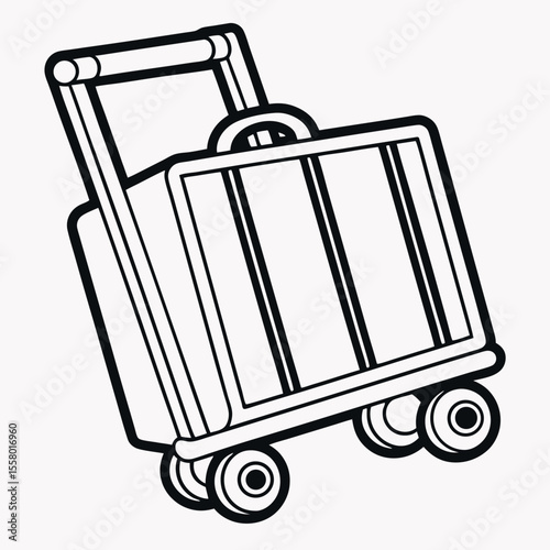 Luggage Cart Black and White Line Art Illustration