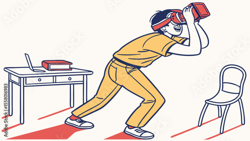Person Immersed in Virtual Reality with VR Headset Illustration