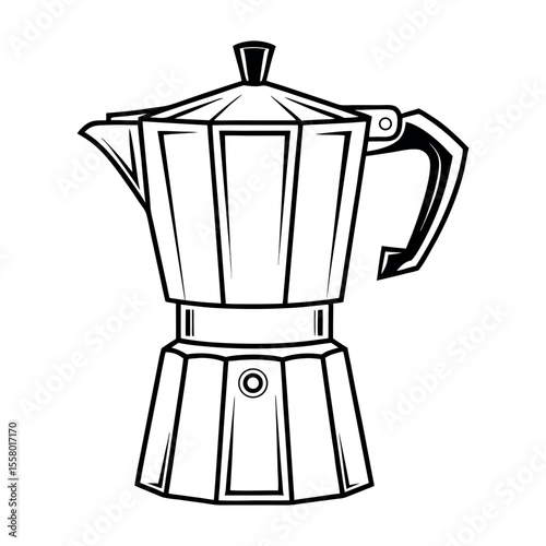 Black and White Line Art Illustration of a Moka Pot Coffee Maker