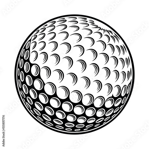 Black and White Golf Ball Illustration Detailed Dimpled Surface
