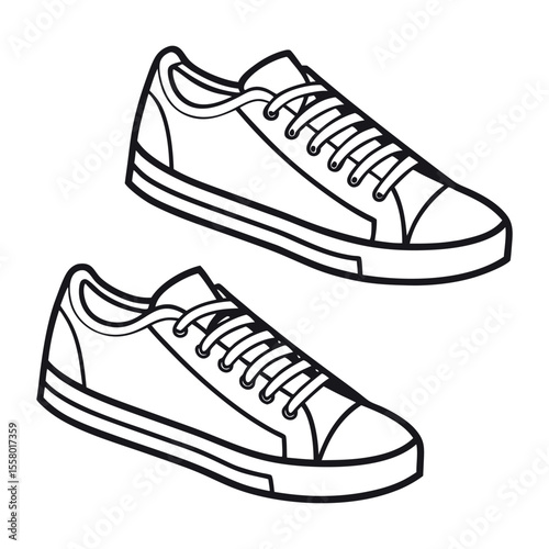 Black and White Line Drawing of Two Canvas Sneakers