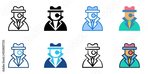 Detective icon set multiple style collection 
