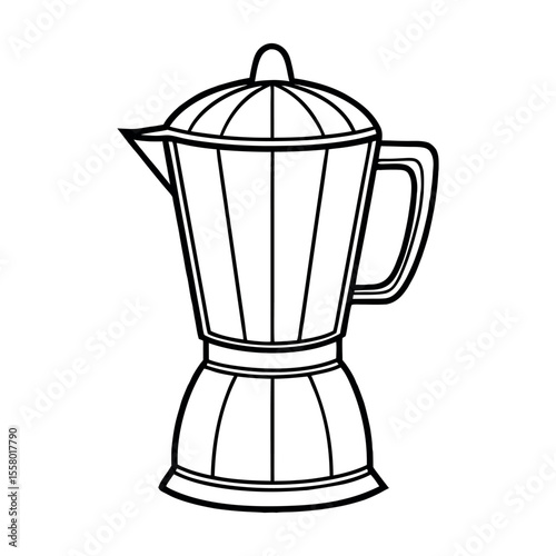 Line Art Illustration Black and White Moka Pot Coffee Maker