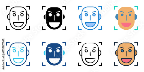 Facial recognition icon set multiple style collection 
