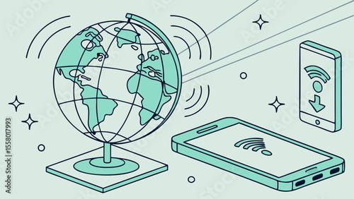 Global Internet Connectivity and Data Transfer: Isometric Digital Communication Illustration
