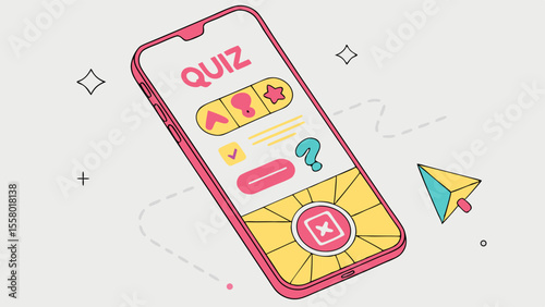 Mobile Phone Quiz App Interface Illustration. Online Education and Trivia Game on Smartphone Screen.