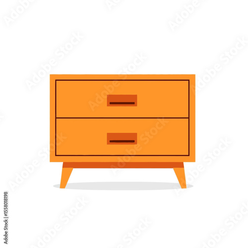 A simple orange wooden dresser with two drawers isolated on white background