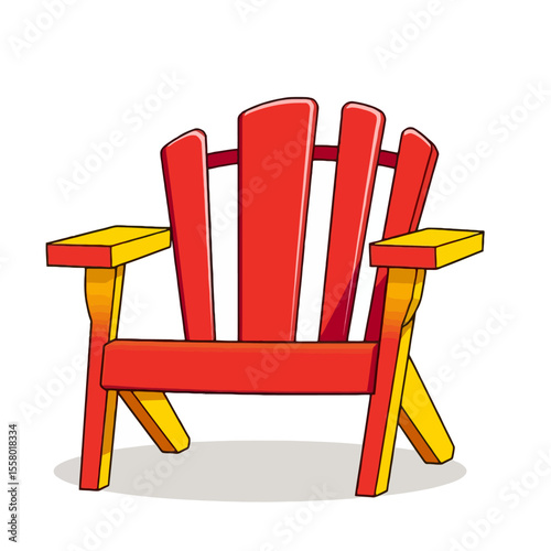 Bright red and yellow adirondack chair isolated on white background