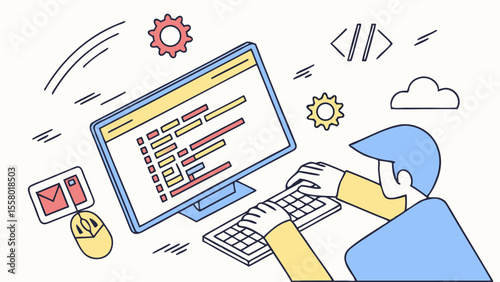 Programmer Coding on Computer. Software Development, Web Design, IT, and Application Creation Concept.