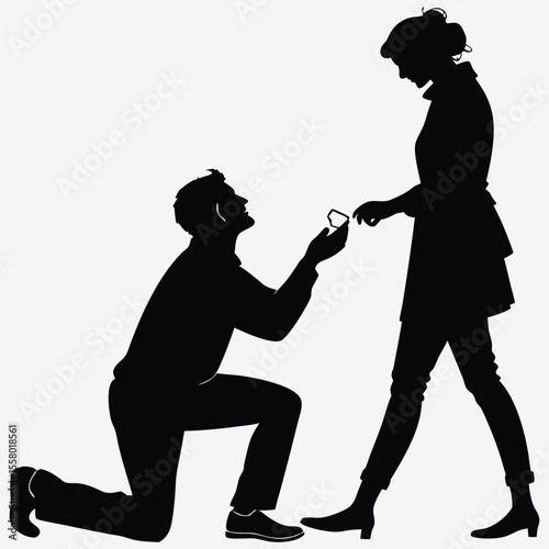 A man proposing on one knee image silhouette design vector art and illustration