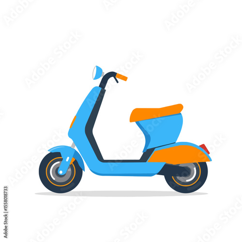 Modern blue and orange electric scooter isolated on white background