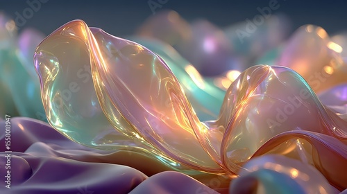 Pearlized Silk: Abstract Iridescent Fabric Waves Background