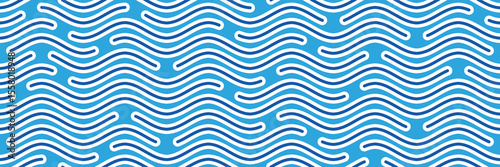 Seamless pattern, wavy lines, sea waves stylization, vector background