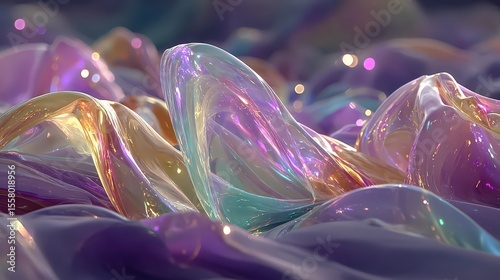 Iridescent Waves: Abstract Pearlized Surface with Colorful Reflections