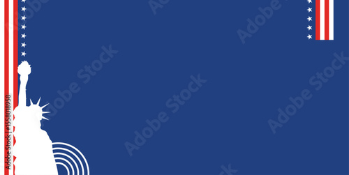 American independence day background with copy space area for text. 4th of july. Template for independence day background with american flag colors and statue of Liberty