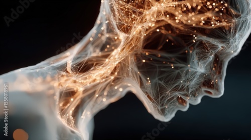 Connected Consciousness: Human Head with Glowing Network in Profile