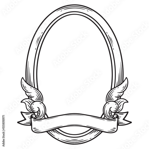 illustration art hand drawn balck and white engraving round frame for copy text design