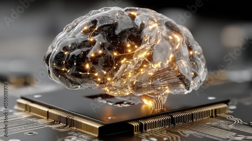 AI Brain Integrated with Circuit Board, Technological Advancement
