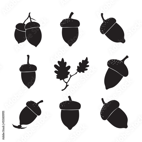 acorn silhouette set, Black & White silhouette set