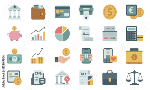 Modern Banking Vector Icons – Clean Lines & Muted Corporate Colors
