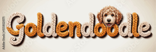 Cute Goldendoodle Dog Typography Logo – Fluffy Lettering and Adorable Pet Illustration for Pet Branding and Design