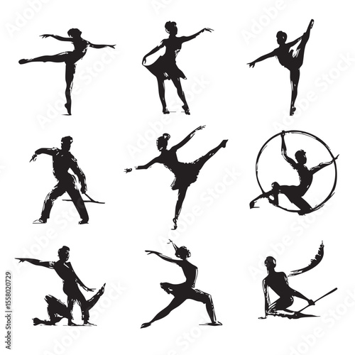 acrobat silhouette set, Black & White silhouette set