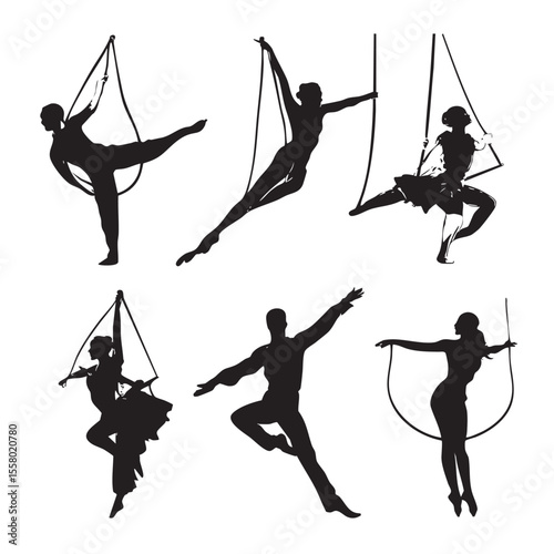 acrobat silhouette set, Black & White silhouette set