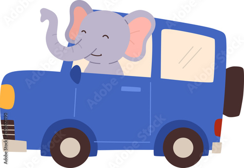 Elephant Cute Animal Driving Car

