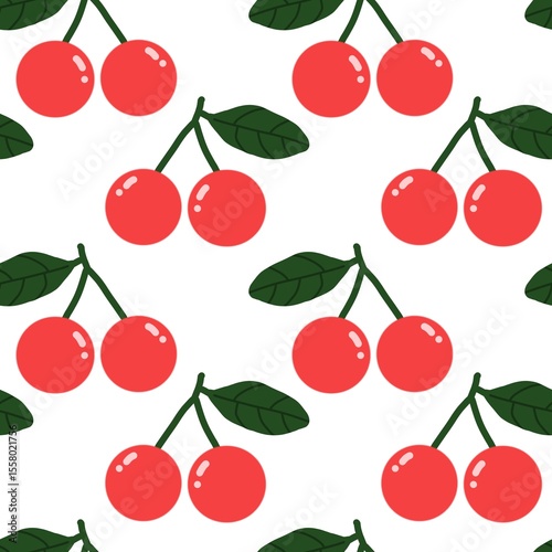 seamless pattern with cute cherry on white background.
