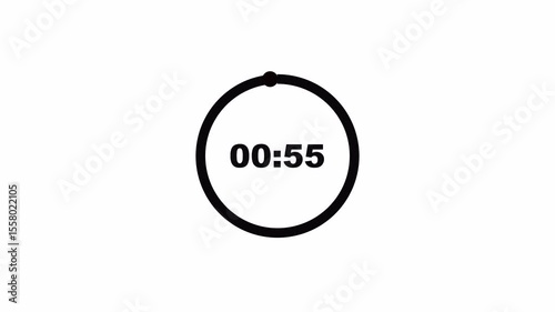 One minute circle countdown timer animation, 60 seconds countdown from 60 to 0 seconds on transparent background, Countdown video in 4k.