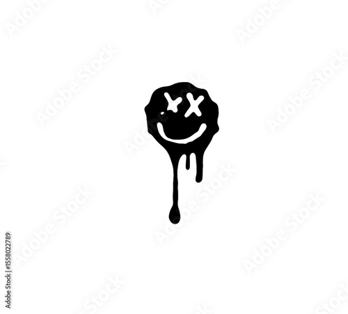 Dripping Smile Face Icon – Melting Grunge Style Emoticon, Vector Emoticon