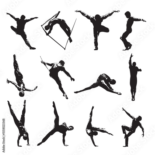 acrobatic silhouette set, Black & White silhouette set