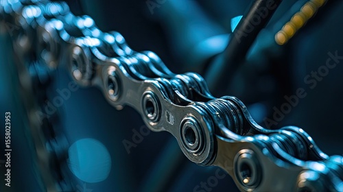 A macro shot of a bicycle chain in action, with gears shifting smoothly, highlighting the exactness of cycling.