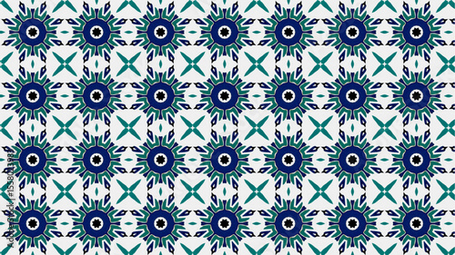 Modern pattern with geometric and floral decorative elements.