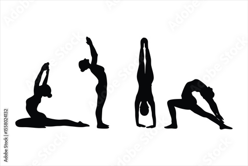 Yoga Poses Silhouettes - Women Practicing Yoga & Pilates Vector Set