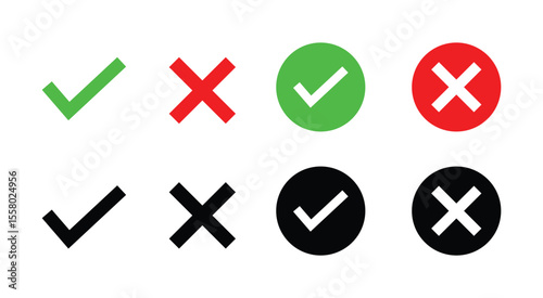 Check mark and cross icons Vector set approval symbol, right and wrong sign, tick and cross design elements vector 