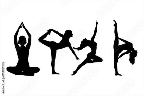 Yoga Poses Silhouettes - Women Practicing Yoga & Pilates Vector Set