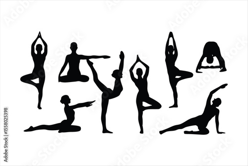 Yoga Poses Silhouettes - Women Practicing Yoga & Pilates Vector Set