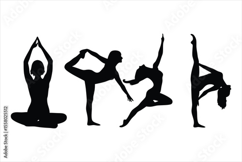 Yoga Poses Silhouettes - Women Practicing Yoga & Pilates Vector Set