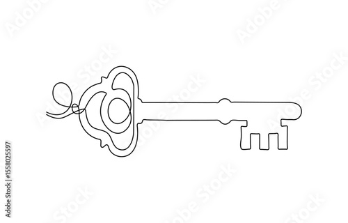 key continuous one line drawing, Key one line continuous drawing. Home key continuous one line illustration. Vector minimalist linear illustration, continuous line drawing of key vector illustration.