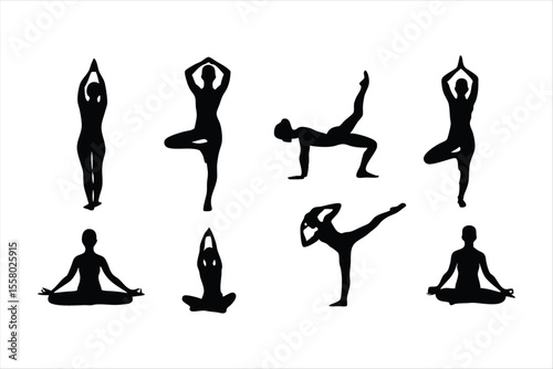 Yoga Poses Silhouettes - Women Practicing Yoga & Pilates Vector Set